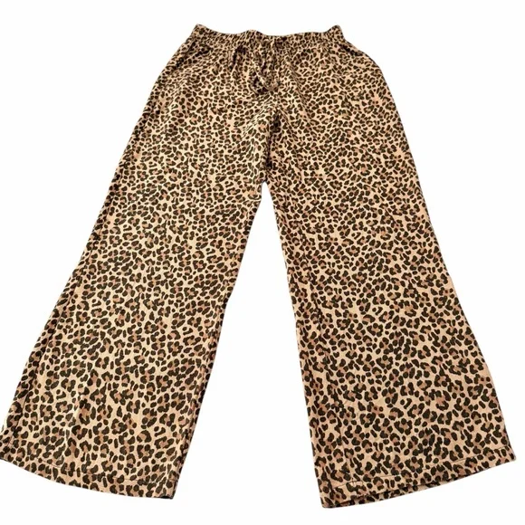 SIENNA SKY Leopard Print Wide Leg  Palazzo Pants Size Medium Casual Elastic - Picture 6 of 13